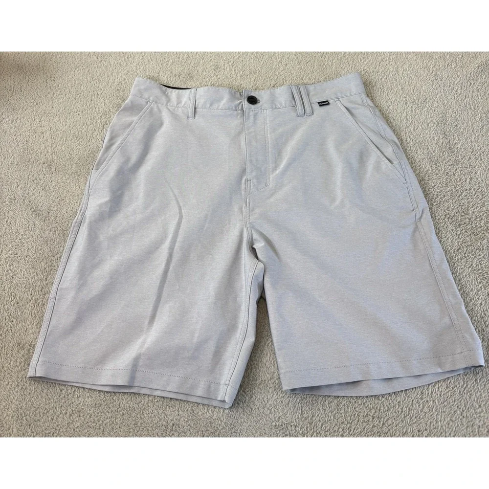 Hurley Phantom Mens Hybrid Walk Shorts Light Grey Heather Sz 33/34 Chino Stretch